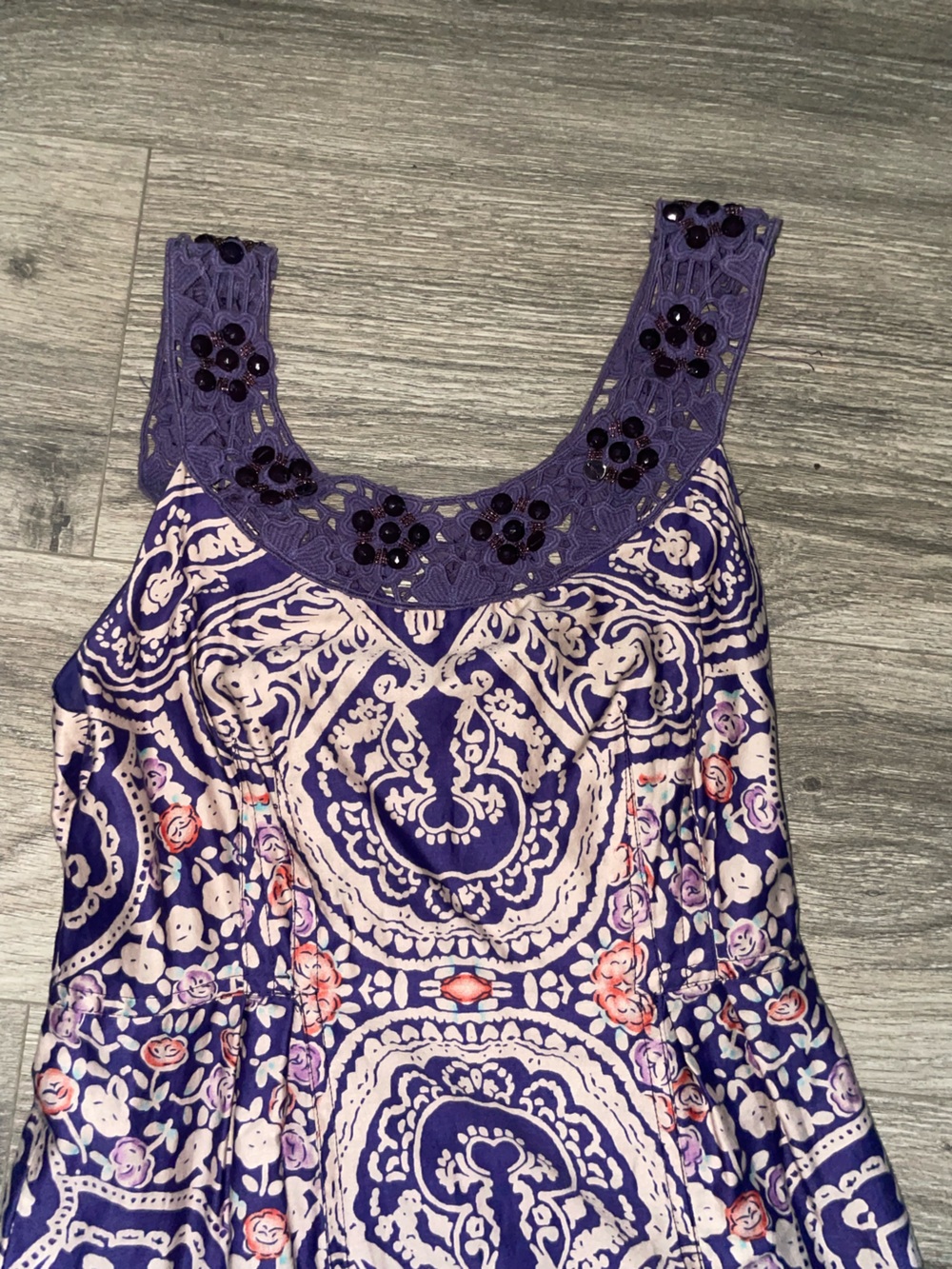 Y2K Free people purple Paisley Sleeveless Dress with Floral Accents